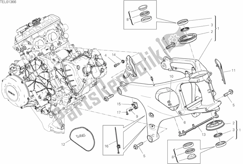 Alle onderdelen voor de Kader van de Ducati Superbike Panigale V4 S USA 1100 2020